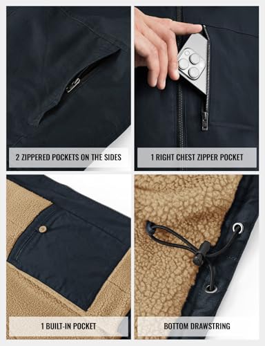 TBMPOY Men's Winter Vest Casual Sherpa Fleece lined Full Zip Lightweight Vest Outerwear Warm Cotton Travel Jackets - color: Deep Blue, size: Small