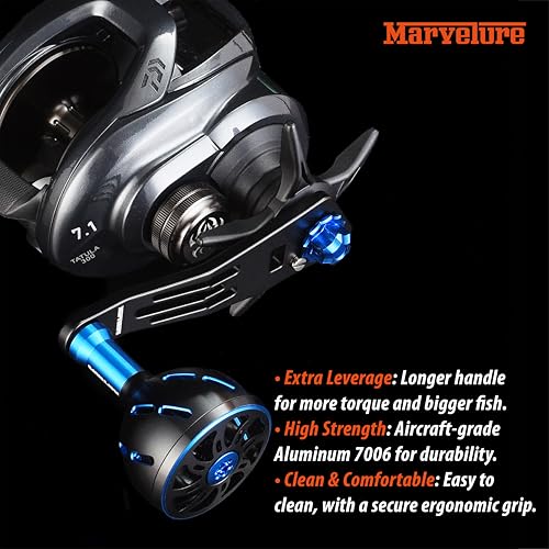 Power Handle 2.95'' (75 mm) Compatible for Shimano Curado Tranx, Daiwa Lexa, Penn Fathom Squall Low Profile, Okuma Komodo, Quantum Accurist Baitcasting Reels - color: Black Blue, size: 8x5 mm (Elite)