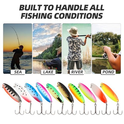 Jigging Spoon Fishing Lures, Slant Cut Metal Spoon with Glow, High Flash, Sharp Treble Hooks, Precision Wobble for Bass, Trout, Pike & Walleye - color: New10PCS, size: 3/4oz