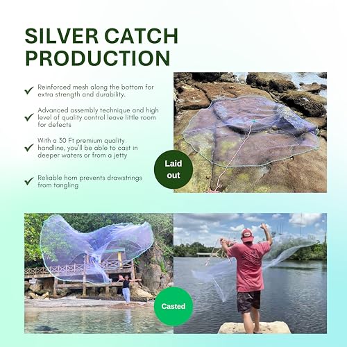 Cast Nets 4.5ft-10ft Radius|3/8",1/2",1" Mesh for Fishing with Chain Bottom, Salt Water Casting Fishing Net Gear, Easy Throw Nets Fishing Bait - Elite Series - size: 5' Radius | 3/8" Mesh