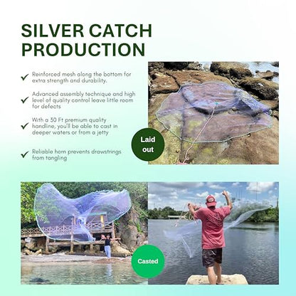 Cast Nets 4.5ft-10ft Radius|3/8",1/2",1" Mesh for Fishing with Chain Bottom, Salt Water Casting Fishing Net Gear, Easy Throw Nets Fishing Bait - Elite Series - size: 5' Radius | 3/8" Mesh