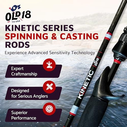 OLD18 Kinetic Rod - 30-Ton Carbon, Enhanced Sensitivity for Precision Strikes, Coated Stainless Guides, Ideal for Freshwater and Inshore Species - Split Grip for Comfort - size: Casting - 6'6" - Ultra Light, Mod Fast