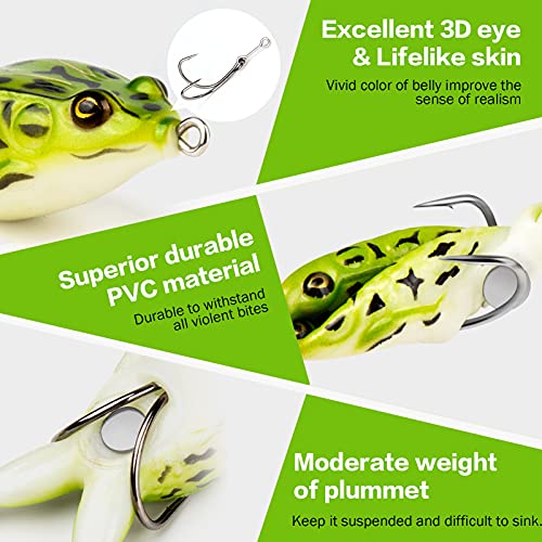 Topwater Frog Lure Bass Trout Fishing Lures Kit Set Realistic Prop Frog Soft Swimbait Floating Bait with Weedless Hooks for Freshwater Saltwater - color: 3-2