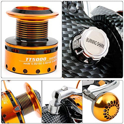 Burning Shark Fishing Reels- 12+1 BB, Light and Smooth Spinning Reels, Powerful Carbon Fiber Drag, Saltwater and Freshwater Fishing - size: TT2000