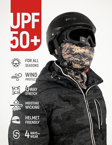 UPF 50+ Balaclava Ski Mask for Men Women - UV Face Mask Motorcycle Shiesty | Windproof, Breathable, Hinge Design, Full & Half Face Coverage, Fits Under Helmet, Snowboarding, Skiing - color: Digital Mud Camo