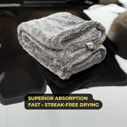 Sleek Max Dry 2000GSM Car Drying Towel 20x31, Black | Ultra-plush twist-loop microfiber, maximum absorption, soft on paint, double-sided, cars, trucks, SUVs & full-vehicle drying - color: Black