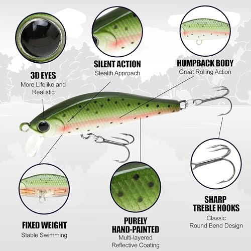 LUCKY CRAFT Pointer 50S, Sinking, Trout Fishing Lure, Jerkbait, Silent, Freshwater Fishing Gear, River Fishing Accessories, Lake Fishing Tackle, Rainbow - color: 276 Laser Rainbow Trout