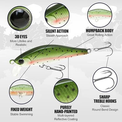 LUCKY CRAFT Pointer 50S, Sinking, Trout Fishing Lure, Jerkbait, Silent, Freshwater Fishing Gear, River Fishing Accessories, Lake Fishing Tackle, Rainbow - color: 195 Yamame Silver