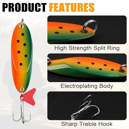 Fishing Spoons Lures Set,5pcs Hard Metal Casting Jigging Spoon Baits with Sharp Treble Hooks Jig Spoons Lure for Saltwater Freshwater Bass Trout Salmon Crappie Walleye Pike - size: 1.75oz(50g)_5pcs