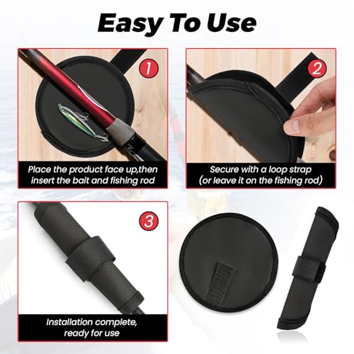8 Pieces 5.9''/15 CM Fishing Hook Covers Shield, Fishing Lure Covers Protector, Lure Wraps Guard with Touch Fastener for Fisherman Rod Bait Pole Reel Storage Sleeve - color: Black