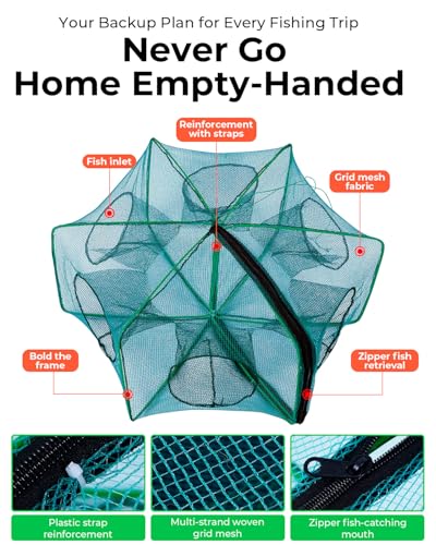 3 Pack Collapsible Hexagon Crab Trap, Cylindrical Crawfish & Bait Trap 12"x21" with 1" Entry Holes, Lobster Shrimp Minnow Net, Portable Foldable Galvanized Steel Traps