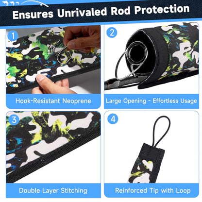 Neoprene Fishing Rod Sleeves for Casting, Spinning, Trolling Pole - Protective Cover Rod Sock with Hanging Loop & Lanyard- Floating, Puncture Resistant, Lightproof - size: 58", style: 8 Pcs