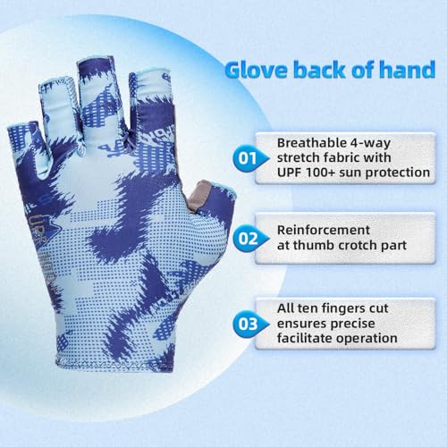 Seibertron S.P.S.G-2 UPF100+ Sun/UV Protection Fishing Adult & Youth Glove - color: blue, size: XL Youth