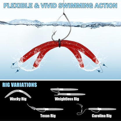 Wacky Rig Kit, 201pcs Bass Fishing Wacky Rig Tool Kit with Soft Plastics Lures Bass Hooks Nail Weights Bullet Sinkers O-Rings Fishing Lures Tackle Box Kit