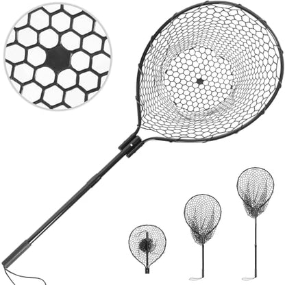 High Strength Large Landing Net - Rubber Fishing Net with Long Telescoping Handle & Soft Rubber Netting, Landing Nets for Fishing, Ideal for Boat, Pier, River Angling - size: Full Rubber Mesh - L