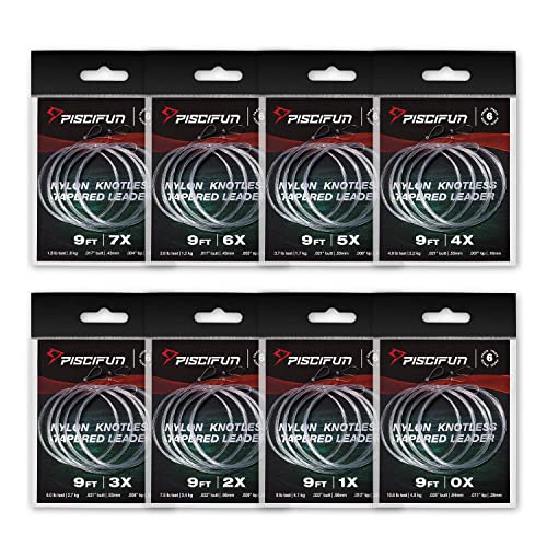 Piscifun Fly Fishing Leader with Pre-Tied Loop, Tapered Fly Line Leader, Nylon, Clear, 6 Pack, 7.5FT, 9FT, 12FT, 0X 1X 2X 3X 4X 5X 6X 7X - size: 12ft-6 pack, style: 5x-3.7lb