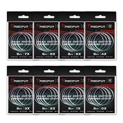 Piscifun Fly Fishing Leader with Pre-Tied Loop, Tapered Fly Line Leader, Nylon, Clear, 6 Pack, 7.5FT, 9FT, 12FT, 0X 1X 2X 3X 4X 5X 6X 7X - size: 12ft-6 pack, style: 5x-3.7lb