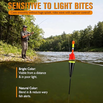 Dovesun Light Up Bobbers Night Fishing Slip Bobbers for Fishing Bobbers Floats Pcs with Glow Sticks Pcs for Catfish Crappie 6PCS - size: 3/8oz-10g-6pcs