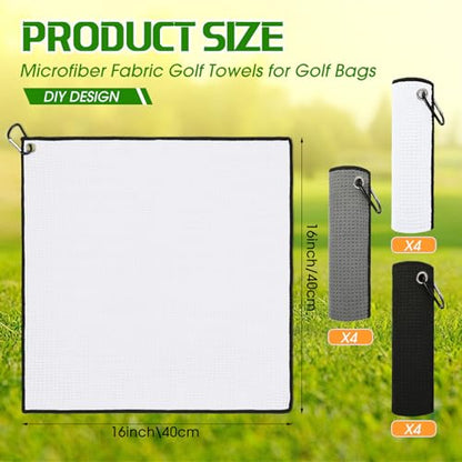 Batiyeer 12 Pcs Golf Towel Bulk for Golf Bags Microfiber Fabric Towel with Clip Waffle Pattern, Fitness, Camping, Hiking, Yoga - color: Black, Grey, White