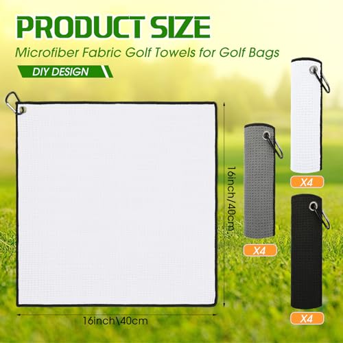 Batiyeer 12 Pcs Golf Towel Bulk for Golf Bags Microfiber Fabric Towel with Clip Waffle Pattern, Fitness, Camping, Hiking, Yoga - color: Black, Grey, White