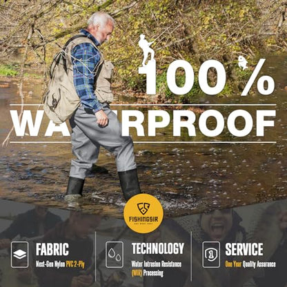 FISHINGSIR Fishing Waders for Men, 2-Ply Nylon/PVC Waterproof Women Chest Wader with Boots, Bootfoot Hunting Waders - color: Green, size: M10/W12