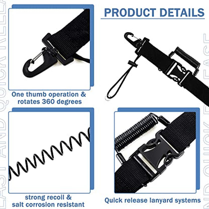 Sotiff 4 Pieces Fishing Stringer Clips, Heavy Duty Fish Stringer Holder Stainless Steel Snap Hook Lanyard Quick Release Fish Lock for Spearfishing Kayak Fishing Diving Bass - color: Black