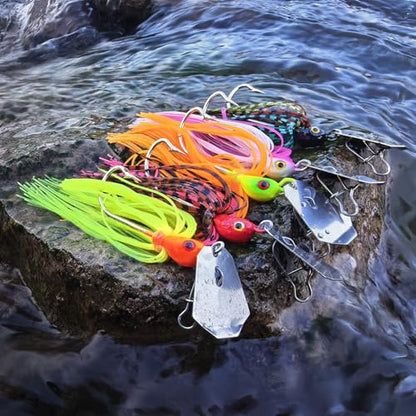 5Pcs Buzz Bait Fishing Bladed Jigs Lures Multicolored Jig Skirts for Bass Trout Walleye 3.15in/0.39oz
