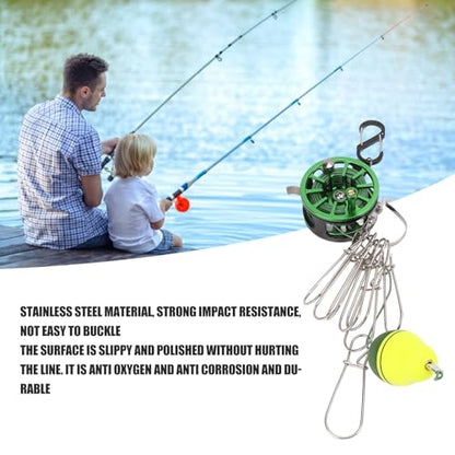 plplaaoo Portable Live Fish Lock Buckle Stainless Steel Telescopic Fish Stringer Clip with 8 Detachable Snaps 6M Lanyard for Fishing Enthusiasts Green