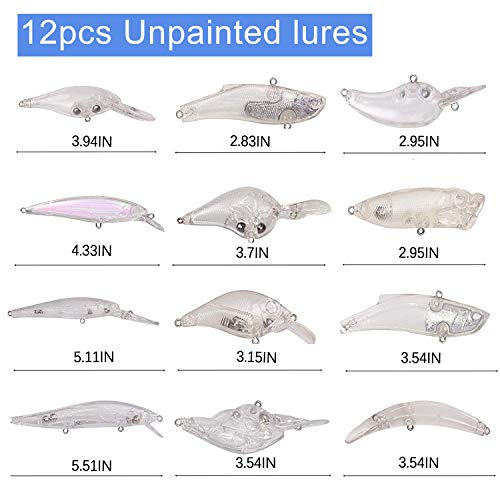 Unpainted Fishing Lures Making Kit DIY Crankbaits Minnow Kit - 321/355pcs Blank Hard Bait Lure Set Include Pliers Treble Hook Split Rings Lure Eyes Stickers Making Supplies Make Your Own Fishing Lures - color: 321pcs