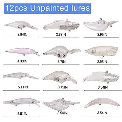 Unpainted Fishing Lures Making Kit DIY Crankbaits Minnow Kit - 321/355pcs Blank Hard Bait Lure Set Include Pliers Treble Hook Split Rings Lure Eyes Stickers Making Supplies Make Your Own Fishing Lures - color: 321pcs