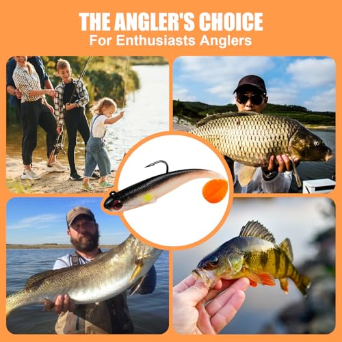5 Pcs Pre-Rigged Soft Lures Swim Baits | Jig Head Paddle Tail Swimbaits for Bass Trout Walleye Freshwater and Saltwater