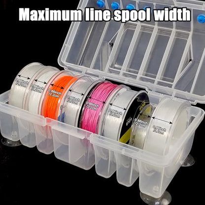Aventik Clear Fishing Line Organizer Built-in Cutter & Silicone Holes 6C/8C Clear Tangle Free Spool Storage Box for Fishing Line Management - color: 8 Compartments