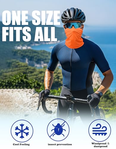 JHYWELL Cooling Neck Gaiter Face Mask, UV Protection Masks Gator, Windproof Bandana for Skiing, Fishing, Hiking, Cycling - color: Neon Orange