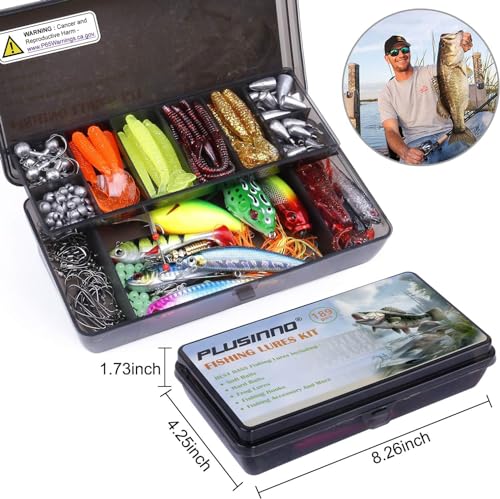 PLUSINNO Fishing Lures, 292/210Pcs Tackle Box with Tackle Included, Crankbaits, Hooks, Weights, Fishing Accessories kit, Fishing Bait Lure Gear Kit Gift for Men Bass,Trout - color: 189pcs Fishing Accessories Kit