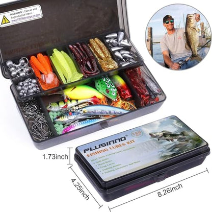 PLUSINNO Fishing Lures, 292/210Pcs Tackle Box with Tackle Included, Crankbaits, Hooks, Weights, Fishing Accessories kit, Fishing Bait Lure Gear Kit Gift for Men Bass,Trout - color: 189pcs Fishing Accessories Kit