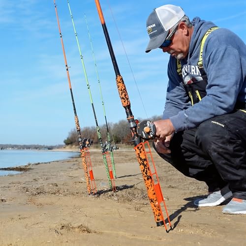 2 Set Blaze Bank Fishing Rod Holders Heavy Duty Steel Rod Stands for Shore Fishing - color: Orange