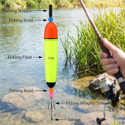 Outus 10 Pcs EVA Sea Bass Fishing Floats Set (10g-120g) Fishing Floats Slip Bobbers, EVA Slider Bobbers, Freshwater Saltwater