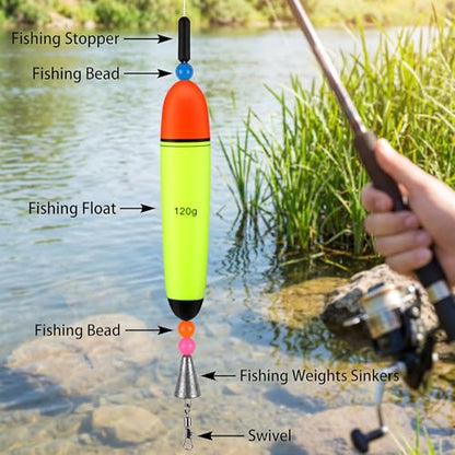 Outus 10 Pcs EVA Sea Bass Fishing Floats Set (10g-120g) Fishing Floats Slip Bobbers, EVA Slider Bobbers, Freshwater Saltwater
