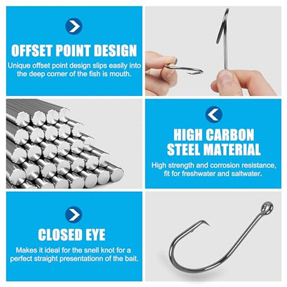 Fishing Circle Hooks Saltwater, 120pcs Catfish Hooks Offset Circle Octopus Fishing Hooks High Carbon Steel Black Nickel 2X Strong Barbed Fishhooks for Bass Trout Catfish Freshwater Size 6#-10/0 - size: 4#-120pcs