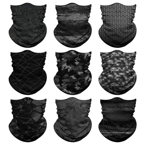 Venswell Neck Gaiter Face Mask Men Women,Seamless Bandana Rave Face Cover Scarf Mask,Balaclava,Headband, Head Wrap,Headwear - color: B-black Gray Series 3