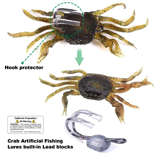 3Pcs Fishing Soft Plastic Lures Crab Soft Lure with Double Fishing Hooks Crab Baits Traps Kit for Bass Saltwater Fishing
