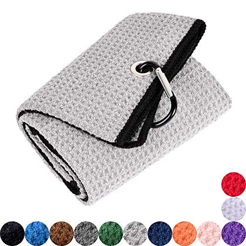 Mile High Life Microfiber Waffle Pattern Golf Towel | Club Groove Cleaner Brush | Foldable Divot Tool with Magnetic Ball Marker (Gray Towel/Brush/Curve Divot) - color: Gray Towel/Brush/Curve Divot