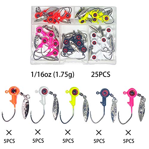 1/8 oz Jig Heads Freshwater Fishing Lures Jig Head with Eye Ball 25PCS Painted Hooks Fishing Jigs for Bass/Crappie - color: 1/16oz crappie jigs