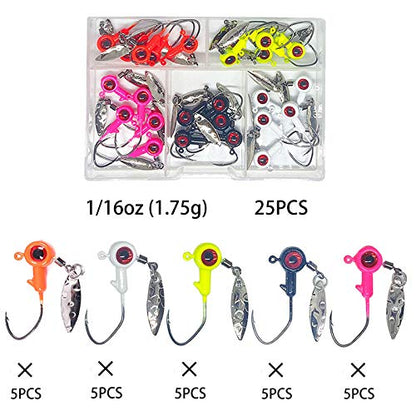 1/8 oz Jig Heads Freshwater Fishing Lures Jig Head with Eye Ball 25PCS Painted Hooks Fishing Jigs for Bass/Crappie - color: 1/16oz crappie jigs