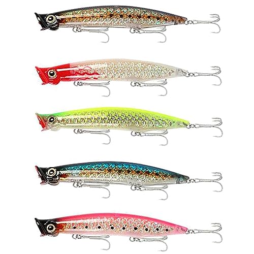 Popper Fishing Lures Topwater Fishing Baits Hard Baits 3D Eyes Swimbait Crankbait with Treble Hook for Bass Trout Freshwater Saltwater - color: 5pcs-4.3in/0.47oz