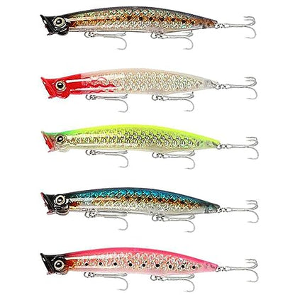 Popper Fishing Lures Topwater Fishing Baits Hard Baits 3D Eyes Swimbait Crankbait with Treble Hook for Bass Trout Freshwater Saltwater - color: 5pcs-4.3in/0.47oz