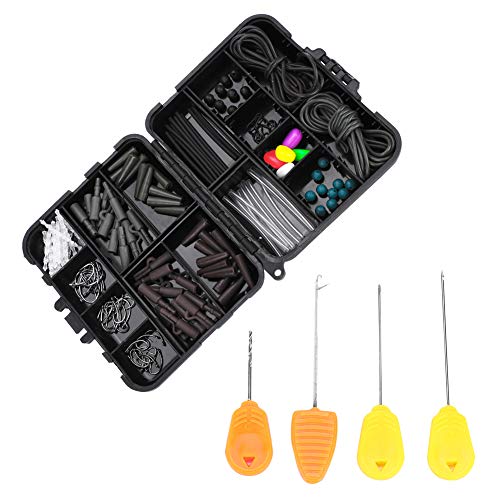 Carp Fishing Tackle Set, 136 Pc Terminal Rigs Kit with Bait Needles Hooks Silicone Tubes Beads Sleeves for Carp Anglers Hair Rig Construction (with Bait Needle)