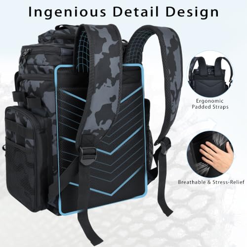 Fishing Backpack with 4 Tackle Boxes, 55L Large Tackle Box Backpack with 4 Rod Holders, Waterproof 900D Tackle Backpacks with Cooler & Clear Gear Windows, Fishing Gifts for Men Women,Camouflage Black - color: Camouflage Black(with 4Boxes)