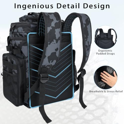 Fishing Backpack with 4 Tackle Boxes, 55L Large Tackle Box Backpack with 4 Rod Holders, Waterproof 900D Tackle Backpacks with Cooler & Clear Gear Windows, Fishing Gifts for Men Women,Camouflage Black - color: Camouflage Black(with 4Boxes)