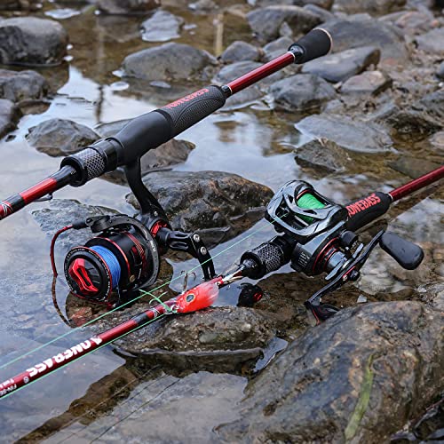One Bass Fishing Rod and Reel Combo, IM7 Graphite 2 Pc Blank Baitcasting Combo, Spinning Rod with SuperPolymer Handle - color: Red, size: 6'0"Medium-Fast with 1000 Reel